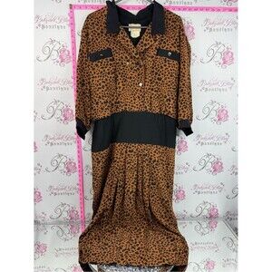 Algo dress vintage animal cheetah Leopard-Print Maxi Dress with Black Accents